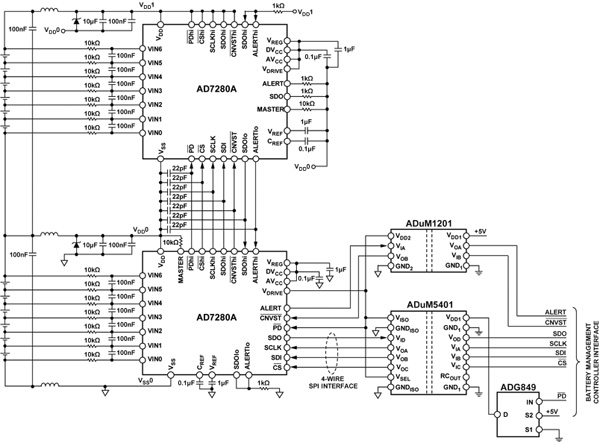 AD7280A daisy-chain configuration circuit with isolation AD7280A daisy-chain configuration circuit